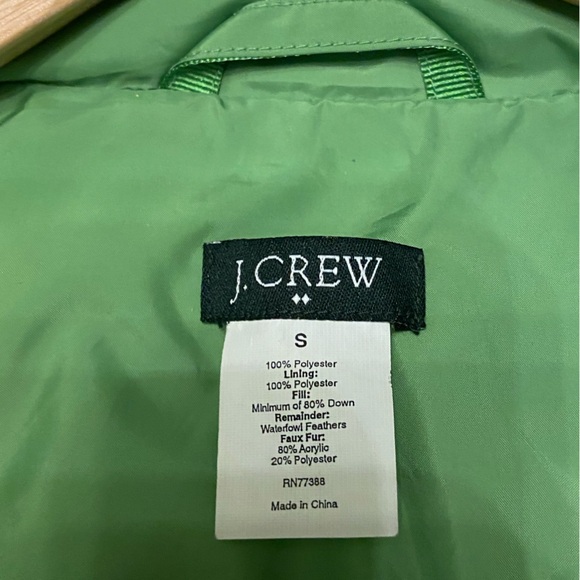 Green J. Crew Down Jacket with Fur Hood - Picture 3 of 6